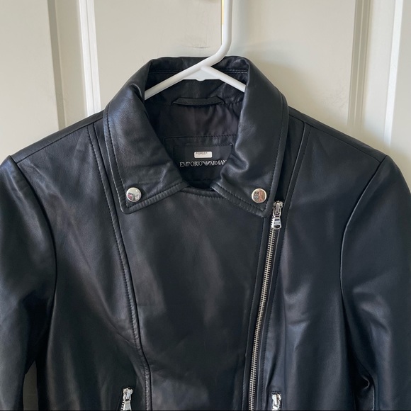 Emporio Armani Black Lambskin Nappa Leather Moto Biker Jacket - Picture 5 of 15